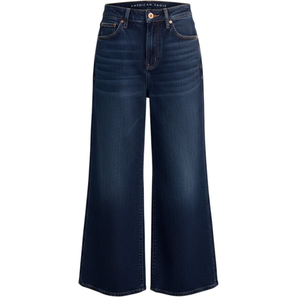 American Eagle Jeans Womens 00 Dark Indigo A-Line Fit Wide Leg Stretch High Rise